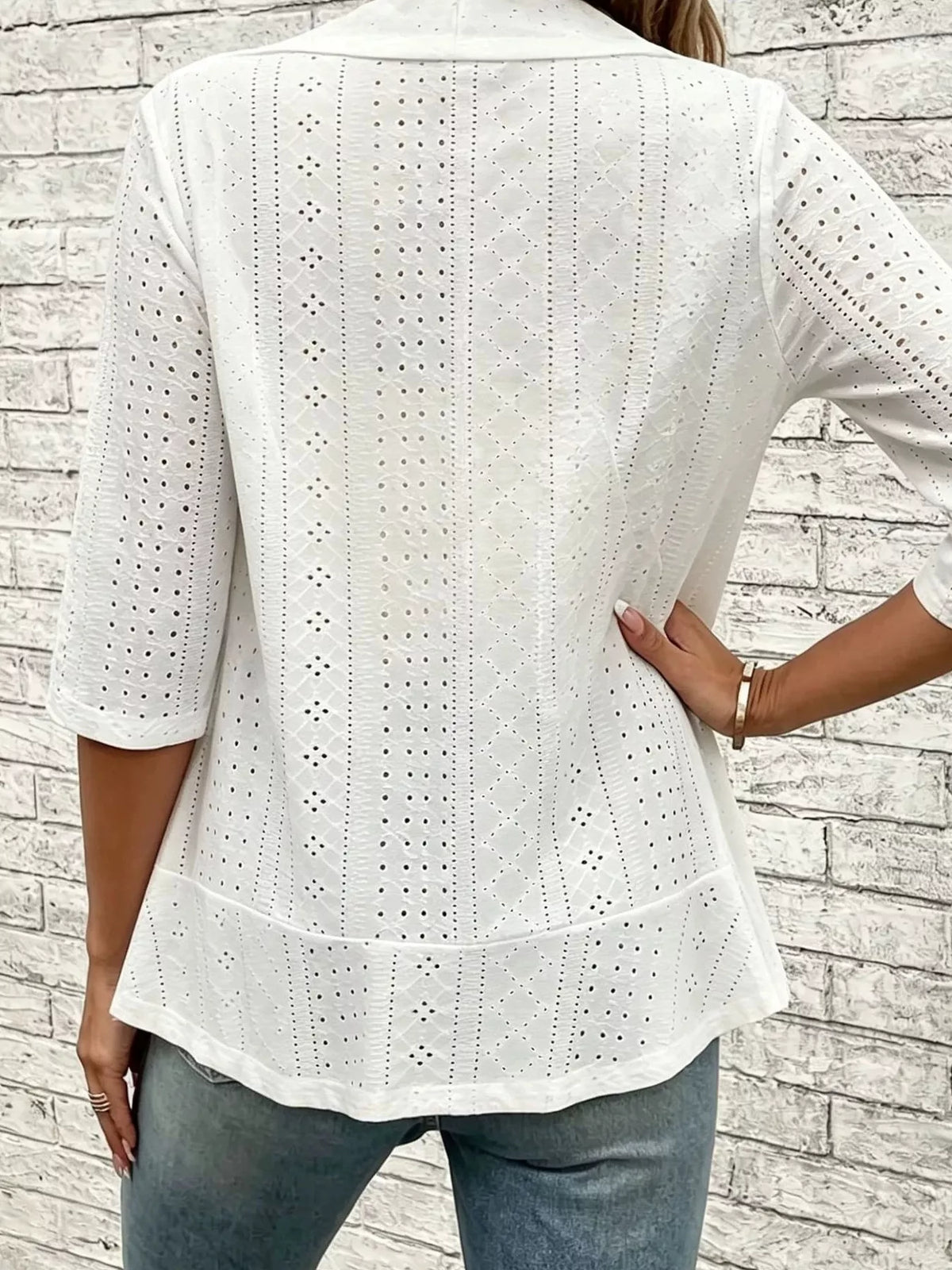 Eyelet Open Front Cardigan - Lilixa.store