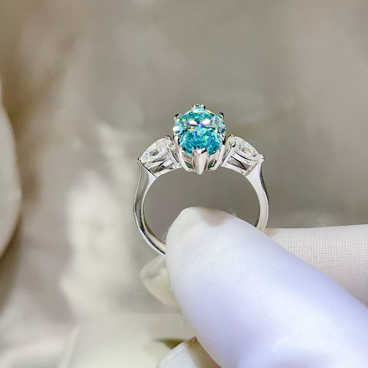 6 Carat 925 Sterling Silver Moissanite Ring in Turquoise, view 3