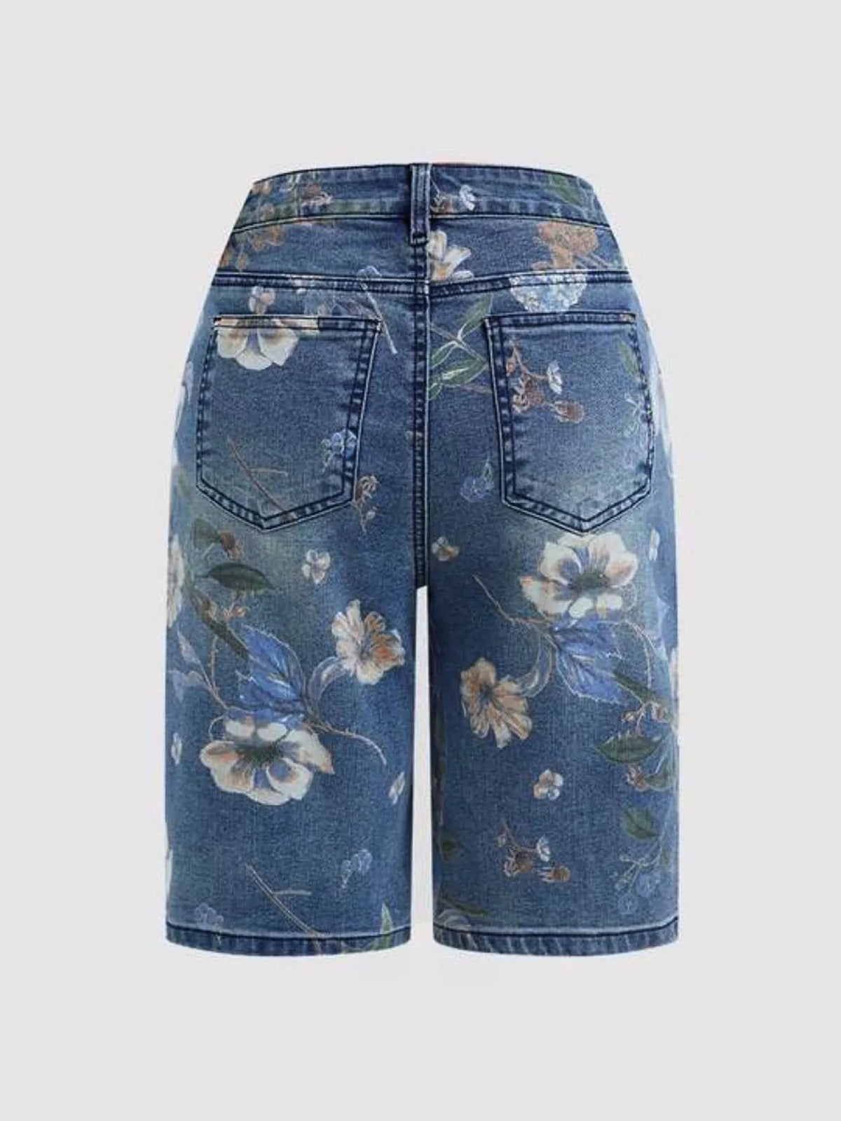Floral Print Denim Shorts in Blue, view 5