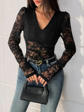 Lace Long Sleeve V-Neck Bodysuit - Lilixa.store