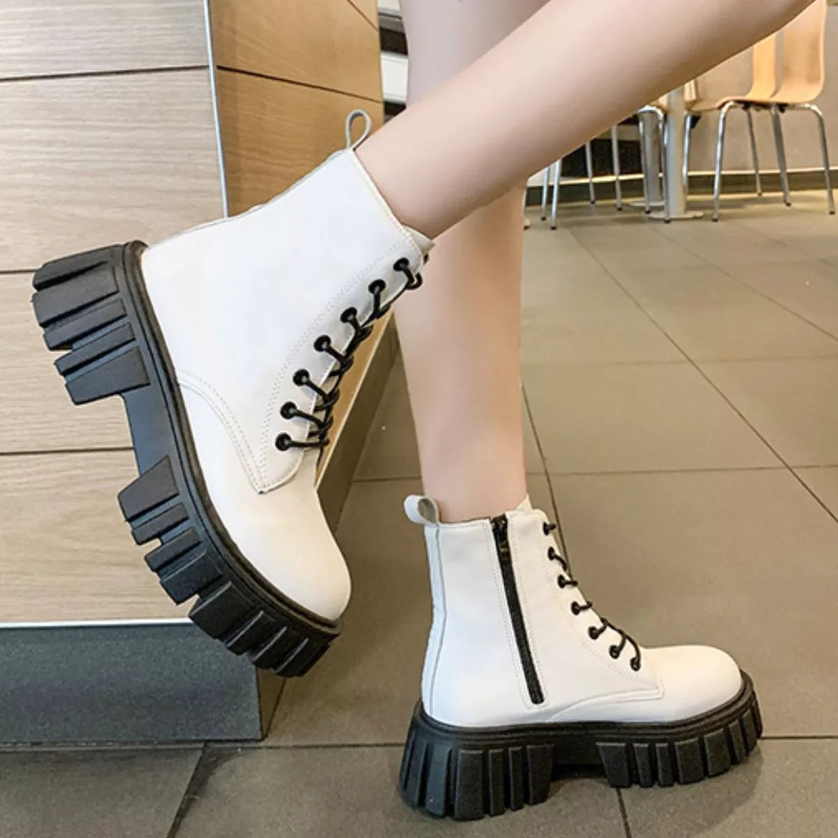 Round Toe Lace-Up Chunky Boots - Lilixa.store