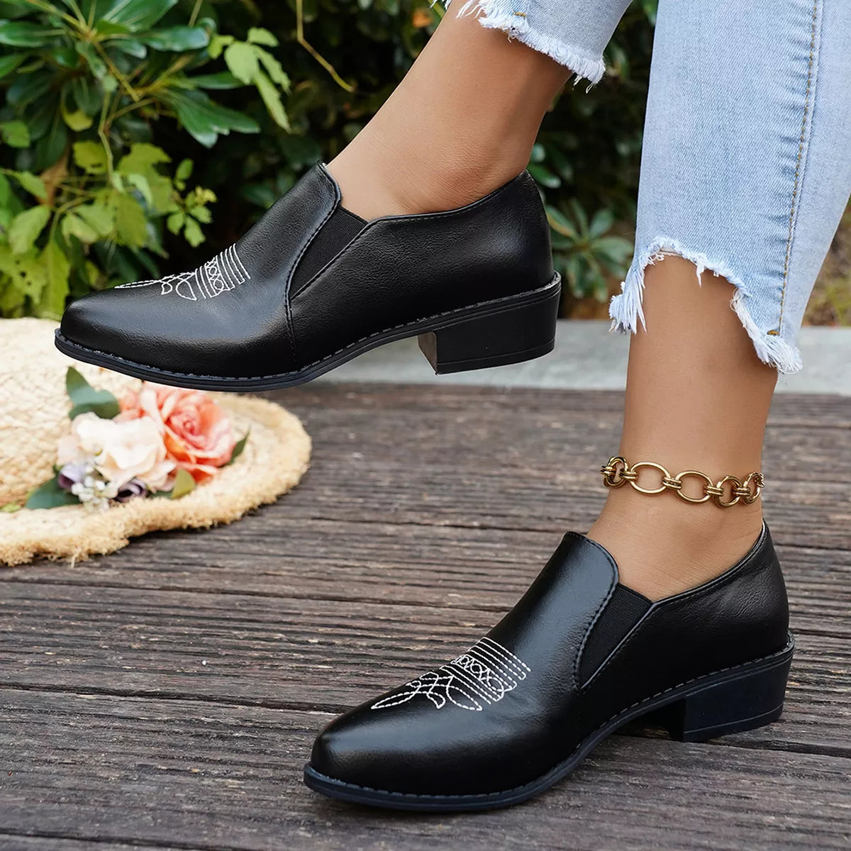 Point Toe Block Heels Loafers