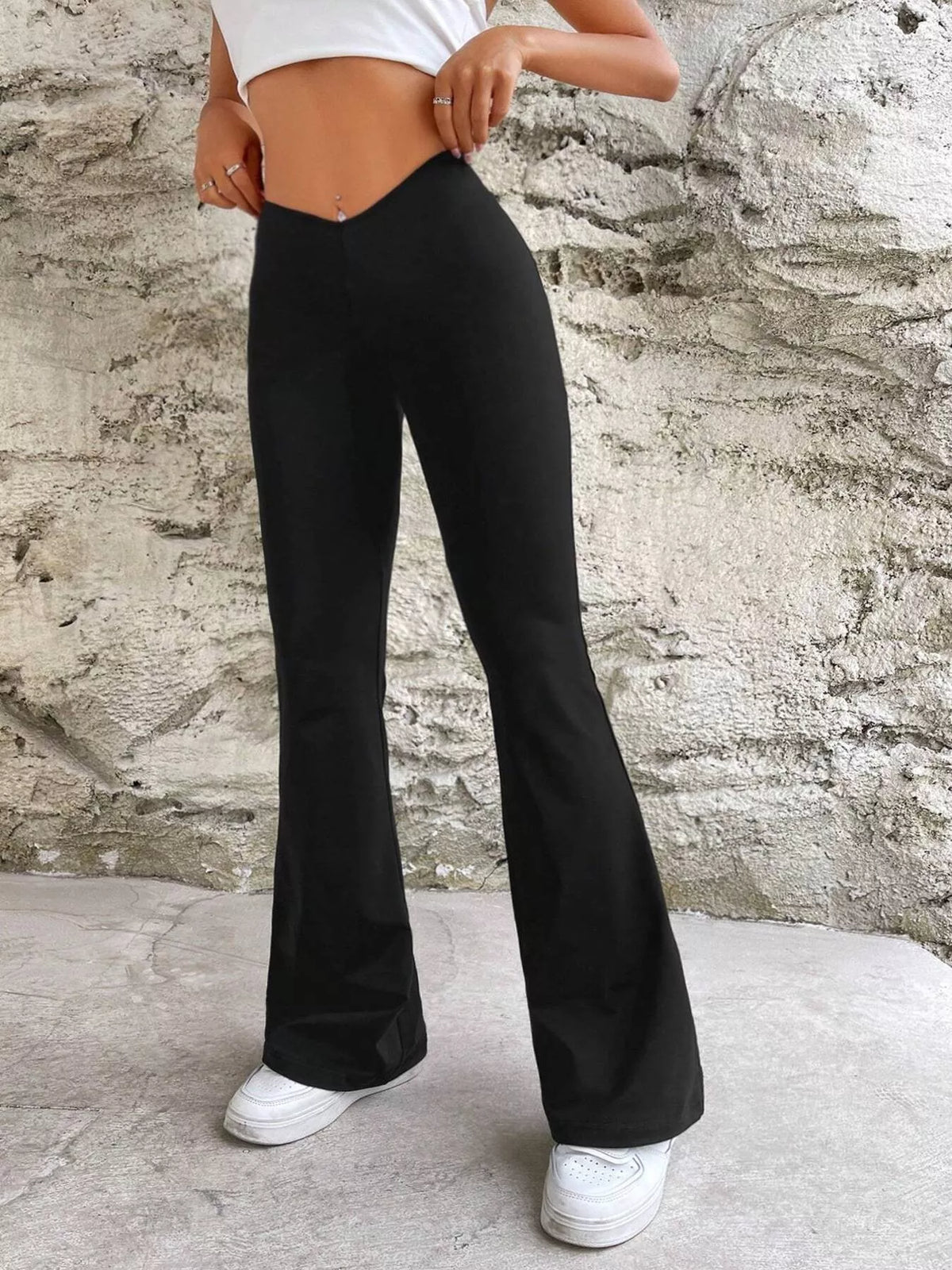 High-Waisted V-Cut Flare Leg Pants
