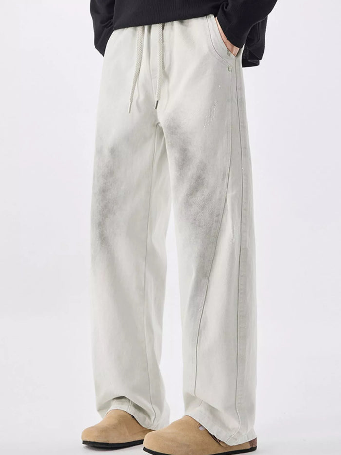 Men's Plus Size Vintage Wash Wide Leg Pants in Light Gray