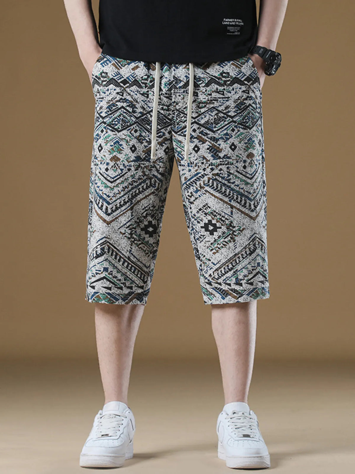 Men's Plus Size Printed Loose Fit Shorts in French Blue