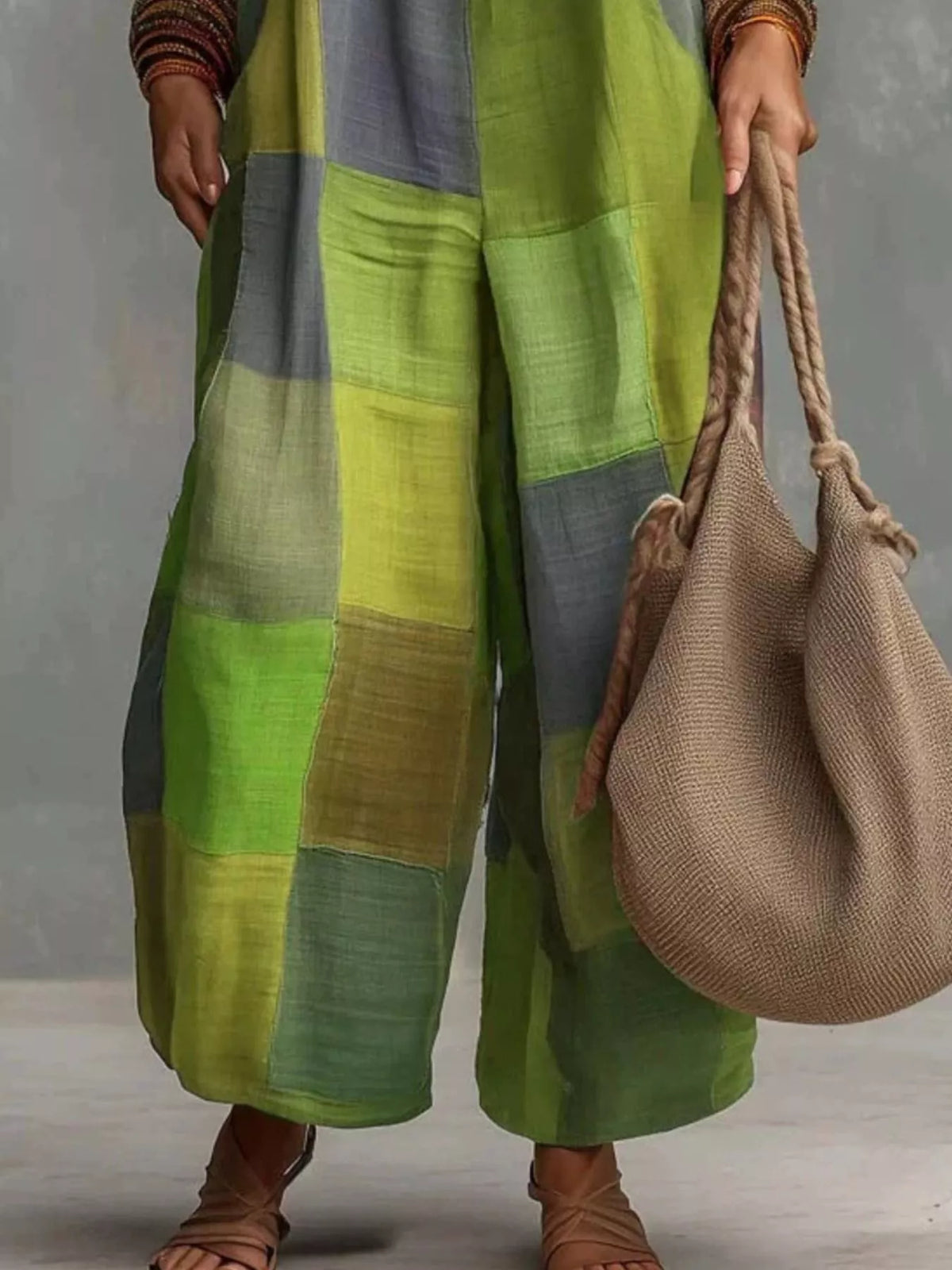 Full Size Plaid Halter Neck Wide-Leg Jumpsuit Plus Size