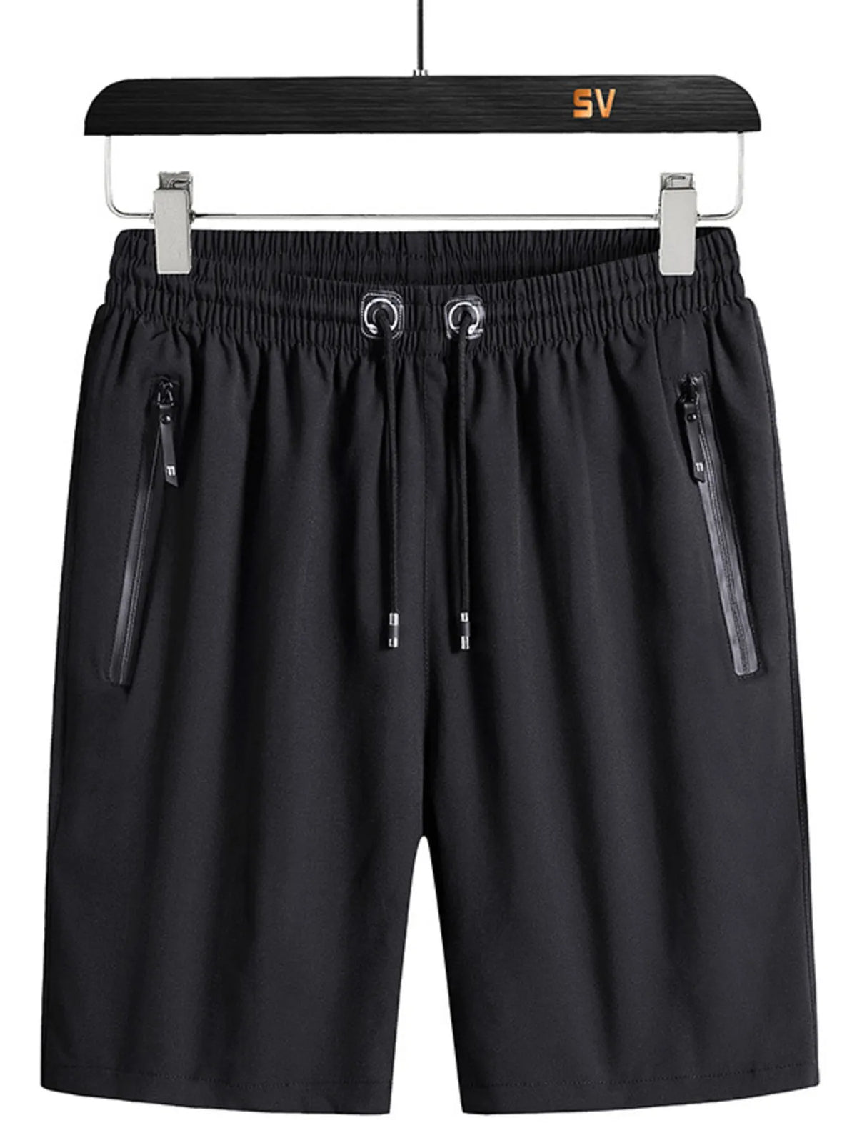 Men's Plus Size Casual Zipper Pocket Shorts in Black