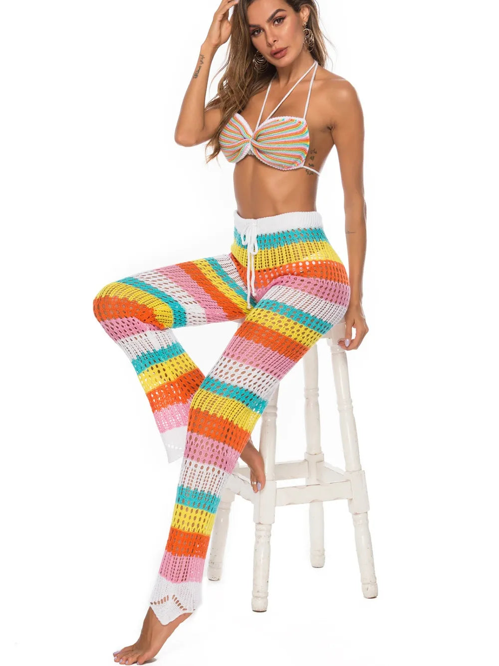 Cutout Contrast High Waist Swim Pants - Lilixa.store