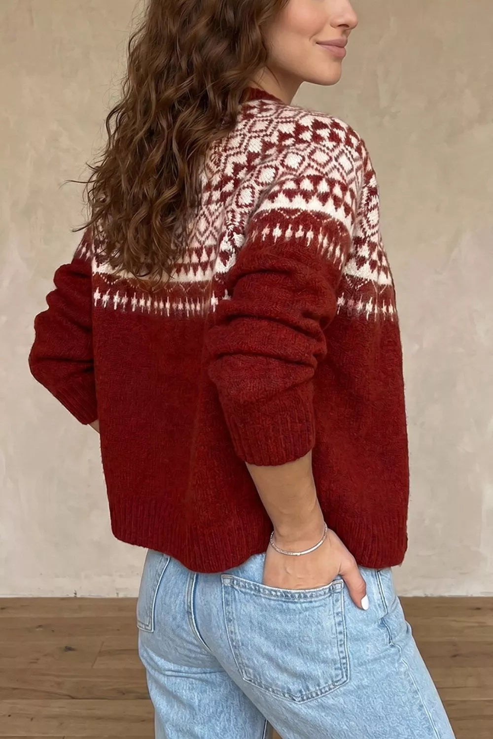 Geometric Print Button Front Long Sleeve Knitwear Cardigan - Lilixa.store