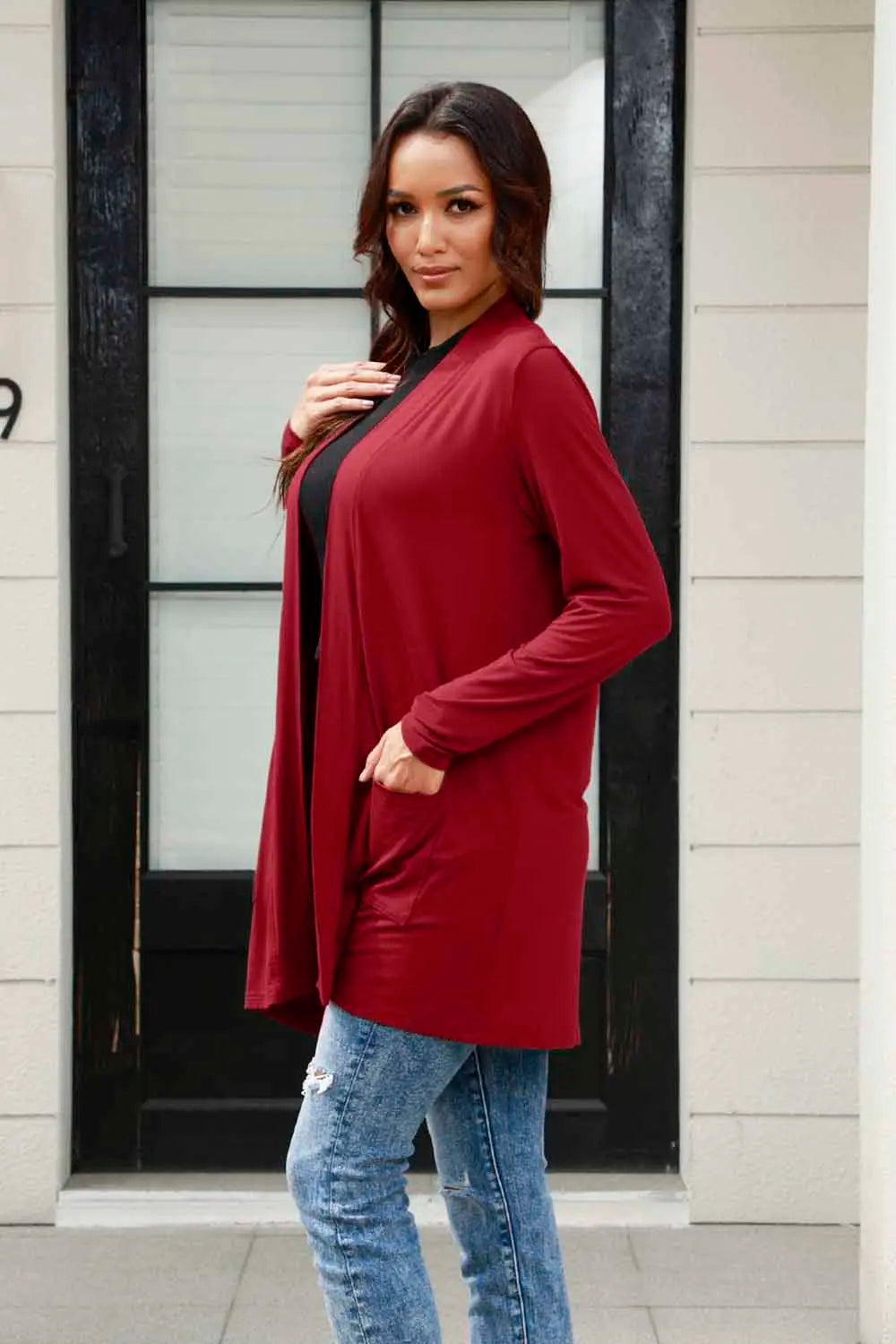 Basic Bae Full Size Open Front Long Sleeve Cardigan with Pockets - Lilixa.store