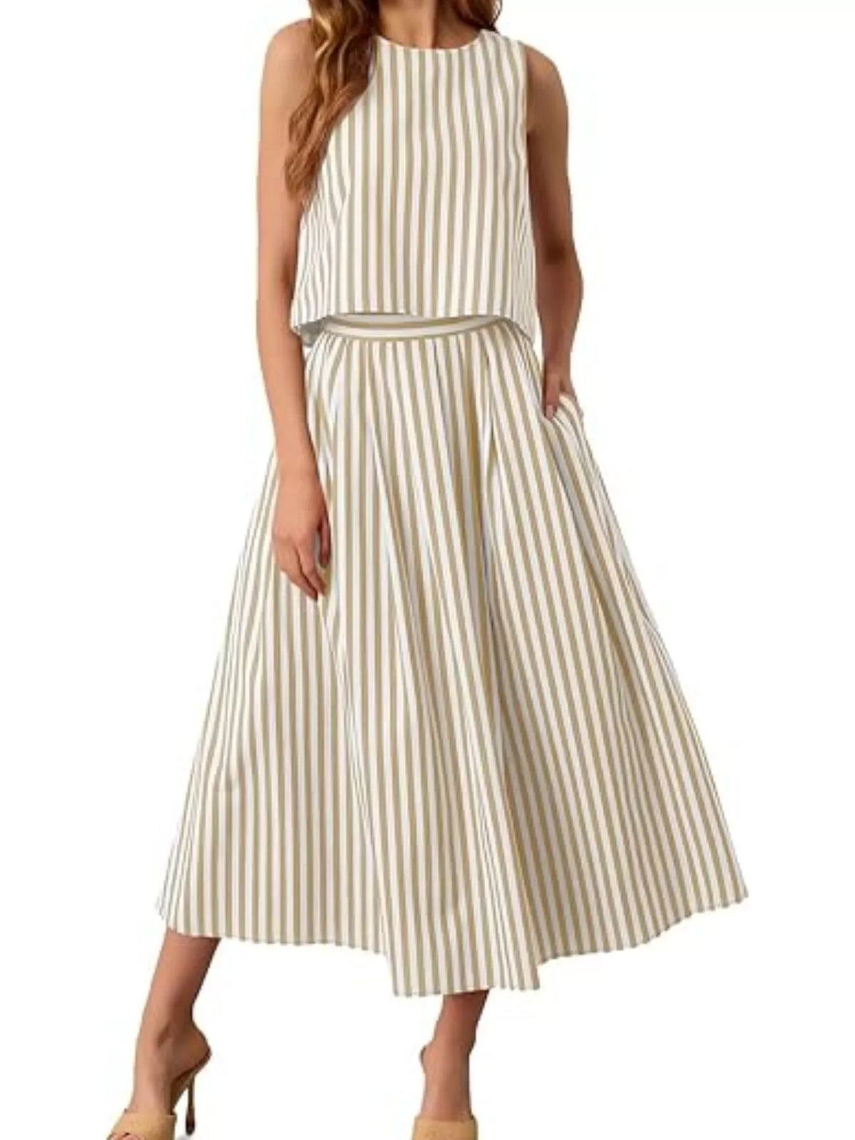 Striped Sleeveless Top and Midi Skirt Two-Piece Set, view 6