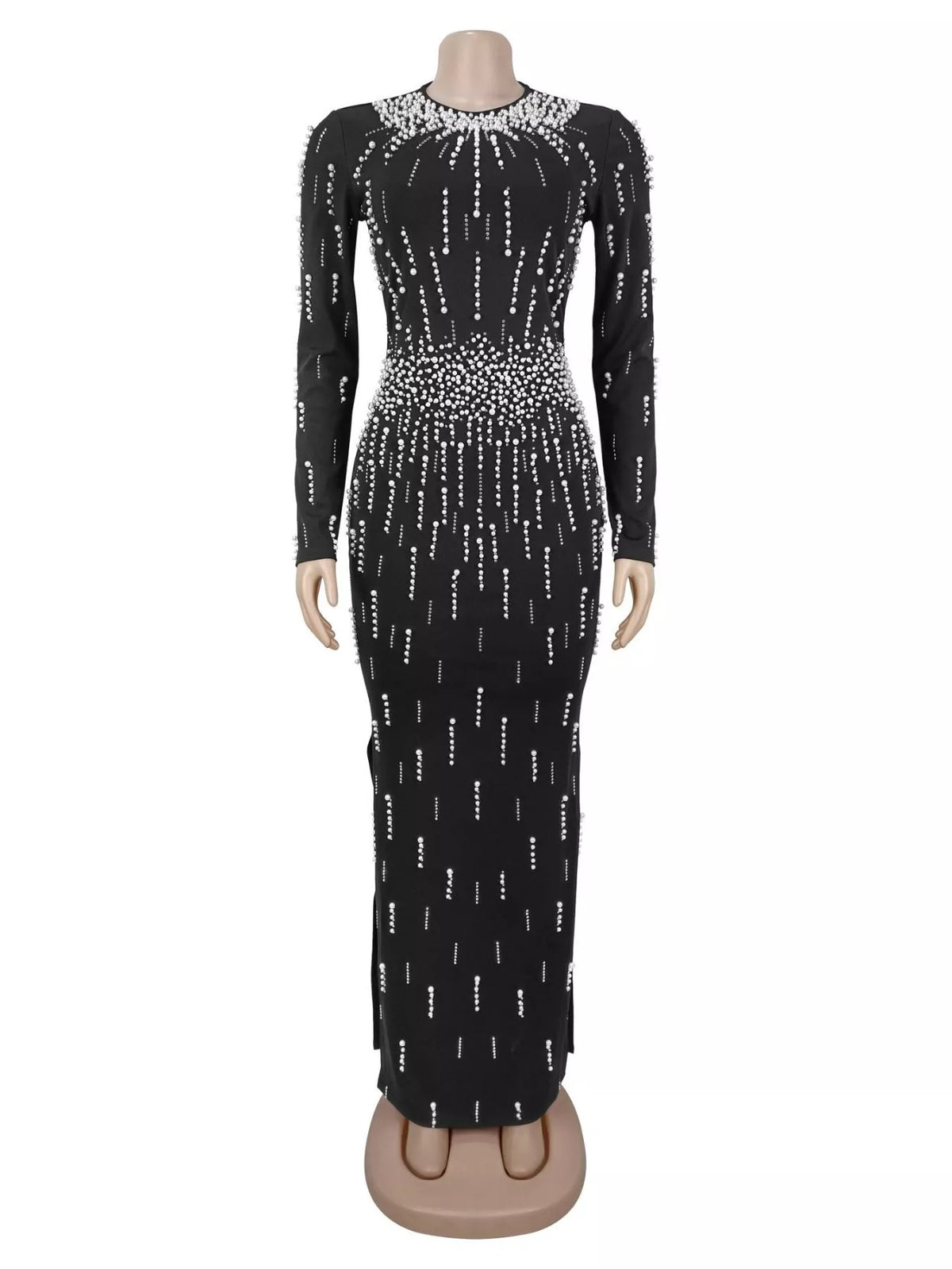 Pearl Detail Long Sleeve Maxi Dress