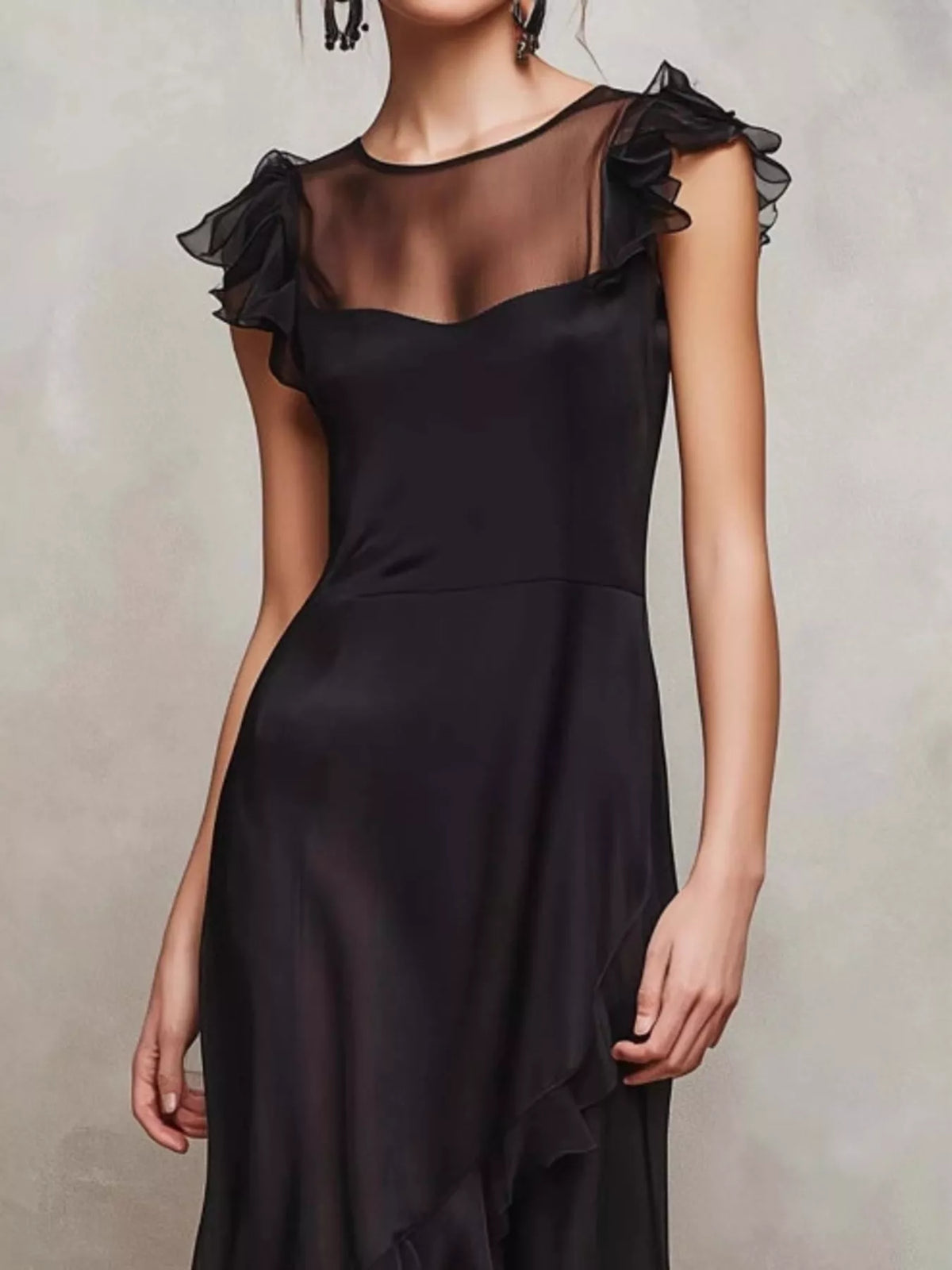 Sheer Ruffle Trim Maxi Dress - Lilixa.store