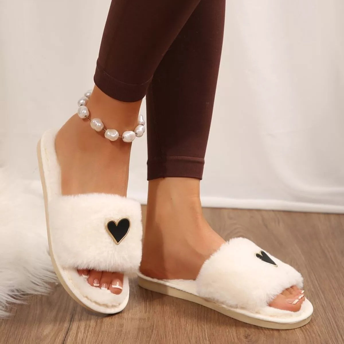 Heart Open Toe Flats Slippers - Lilixa.store