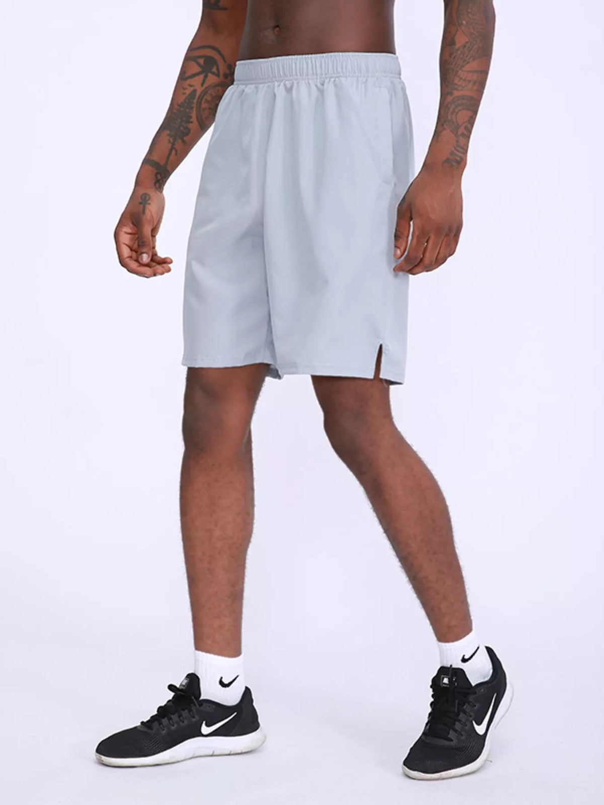 Men's Lightweight Elastic Waist Shorts in Light Gray