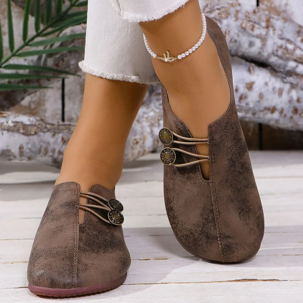 Round Toe Flat Slip-Ons in Brown