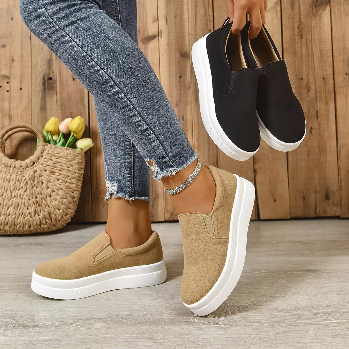 Round Toe Platform Slip-Ons - Lilixa.store