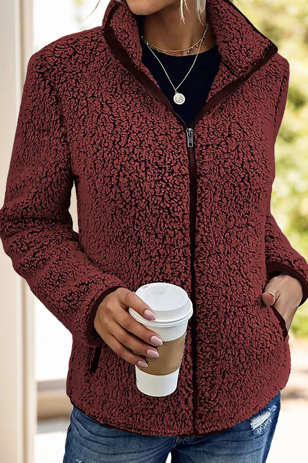 Pocketed Zip Up Turtleneck Jacket, view 3