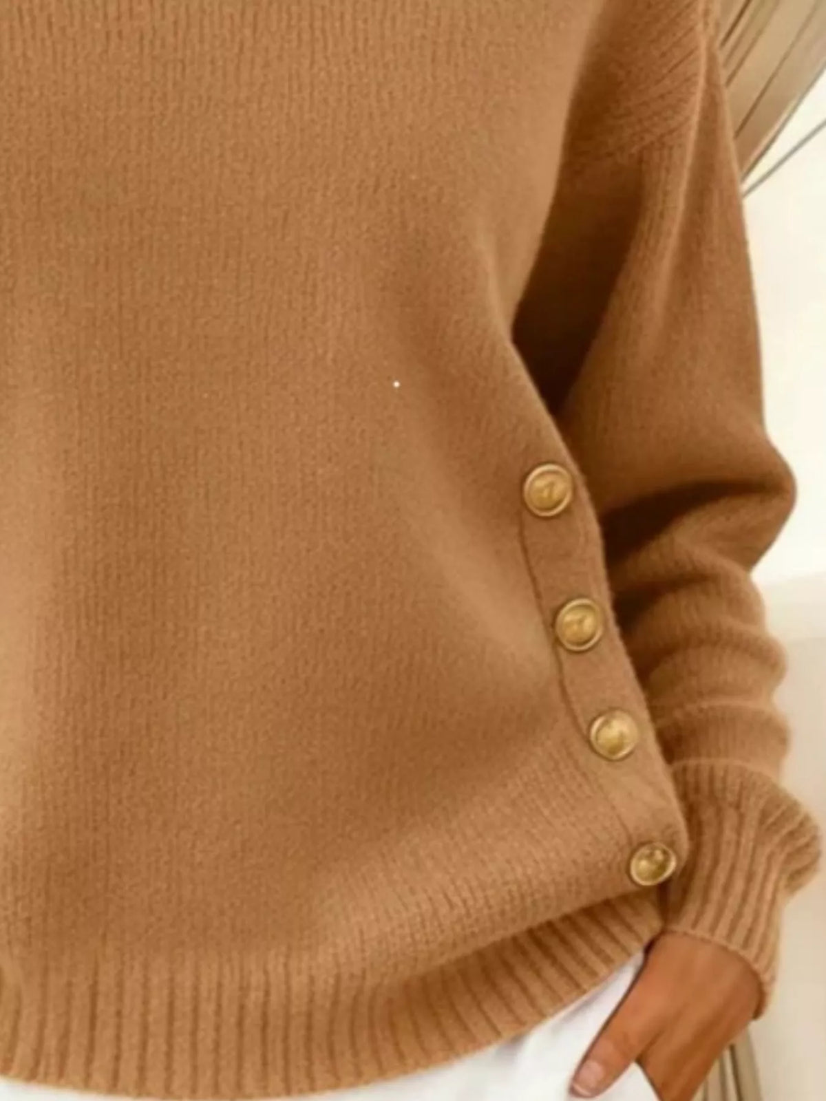 Full Size Decorative Button Dropped Shoulder Sweater Plus Size