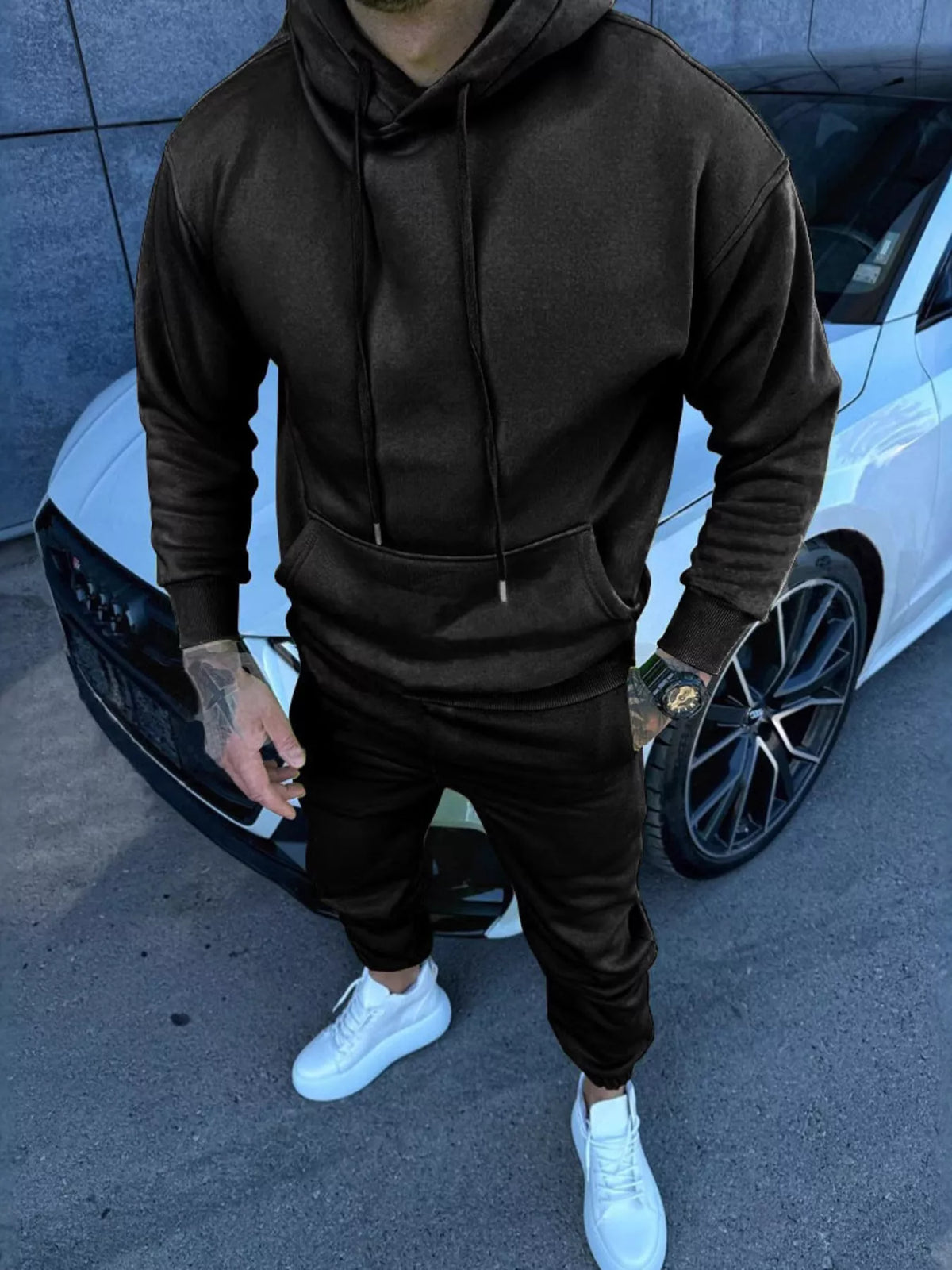 Men's Full Size Kangaroo Pocket Hoodie and Pants Set Plus Size