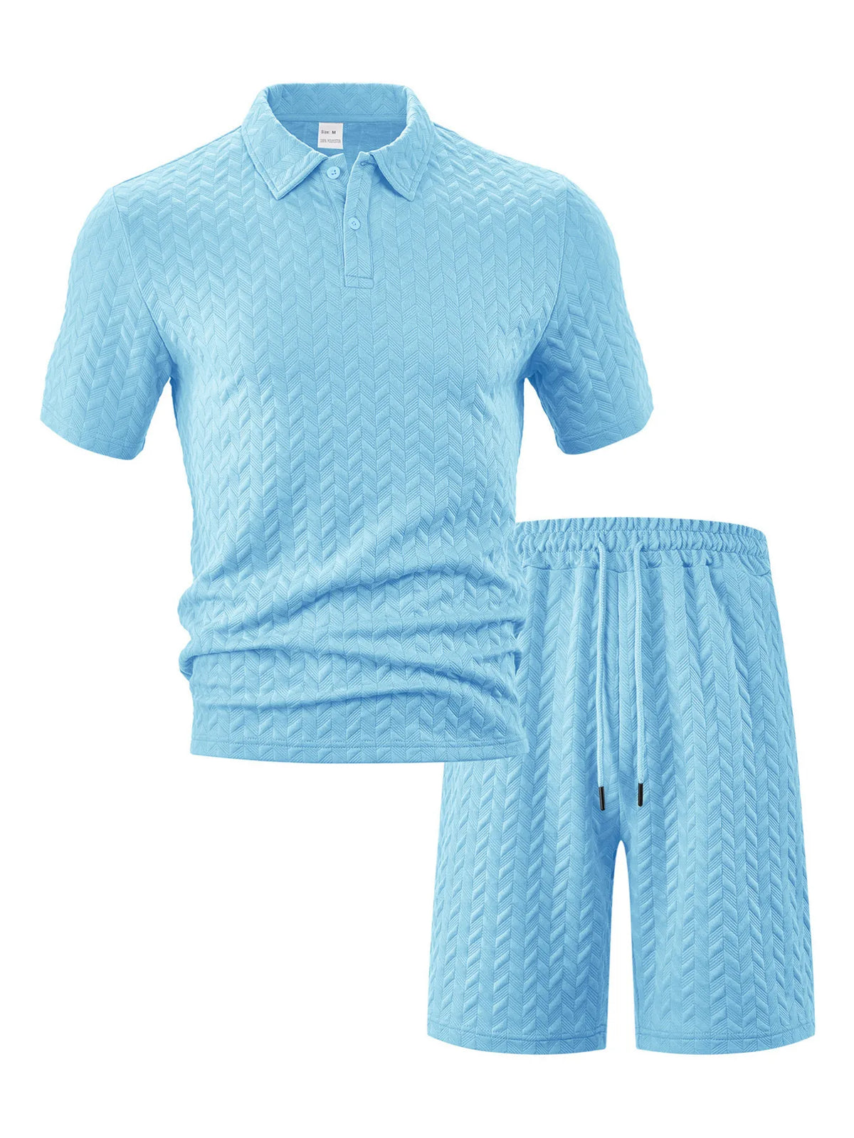 Men's Full Size Textured Polo Shirt and Shorts Set Plus Size in Sky Blue