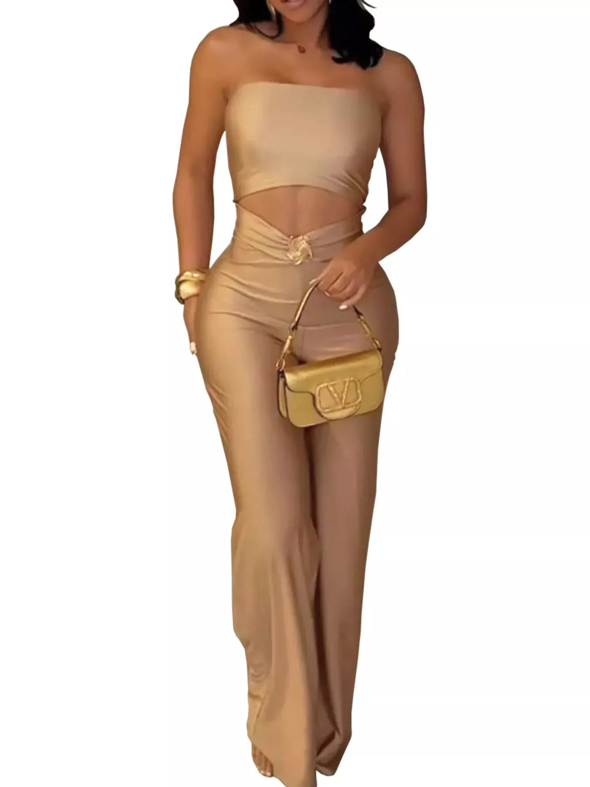 Strapless Cut-out Wide-Leg Jumpsuit - Lilixa.store