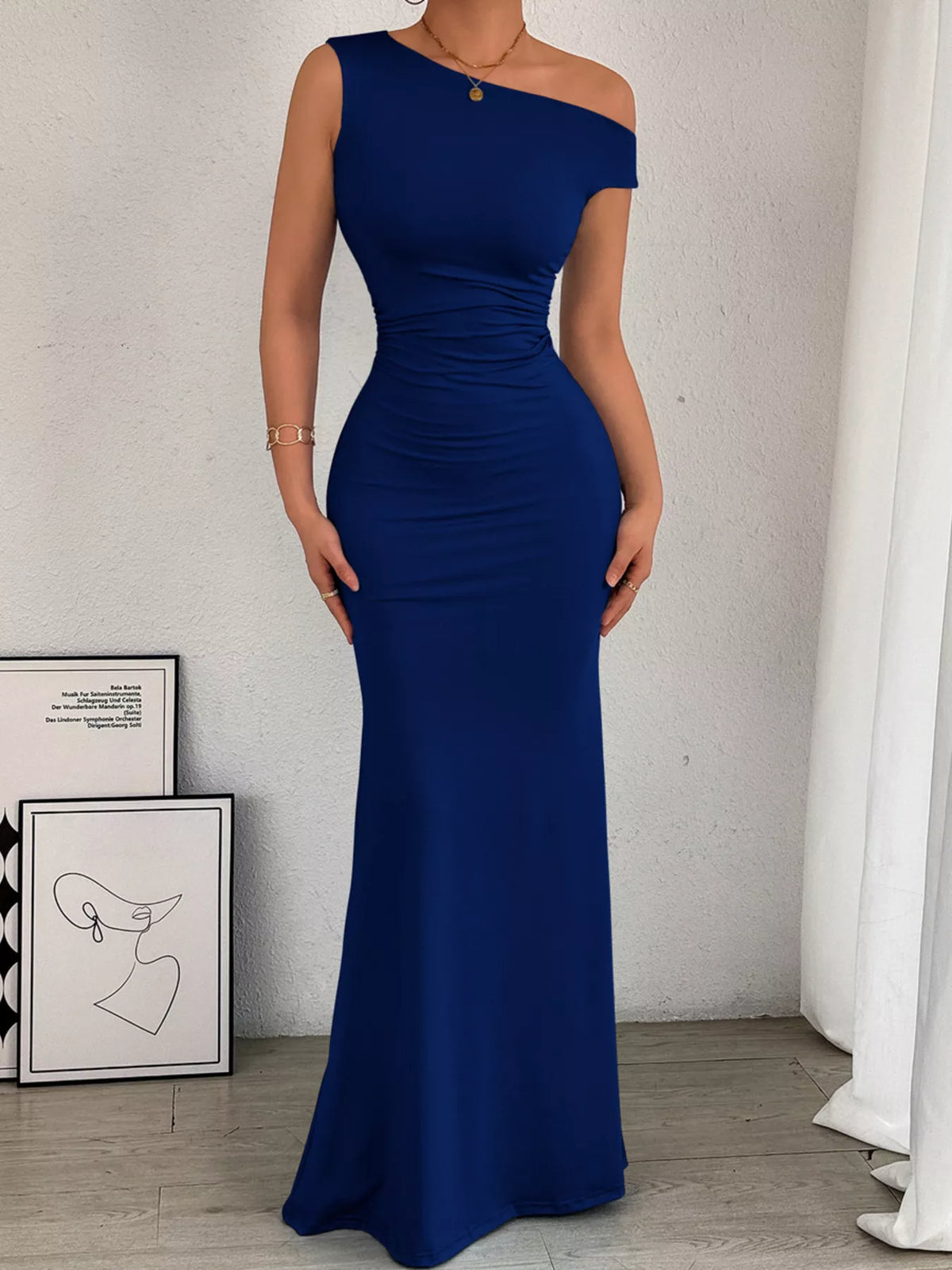 One-Shoulder Ruched Bodycon Maxi Dress - Lilixa.store