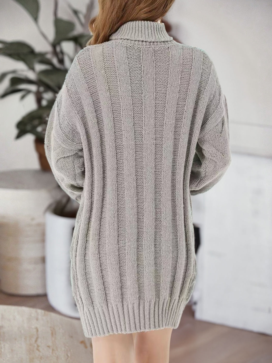 Cable-Knit Turtleneck Sweater Dress, view 4