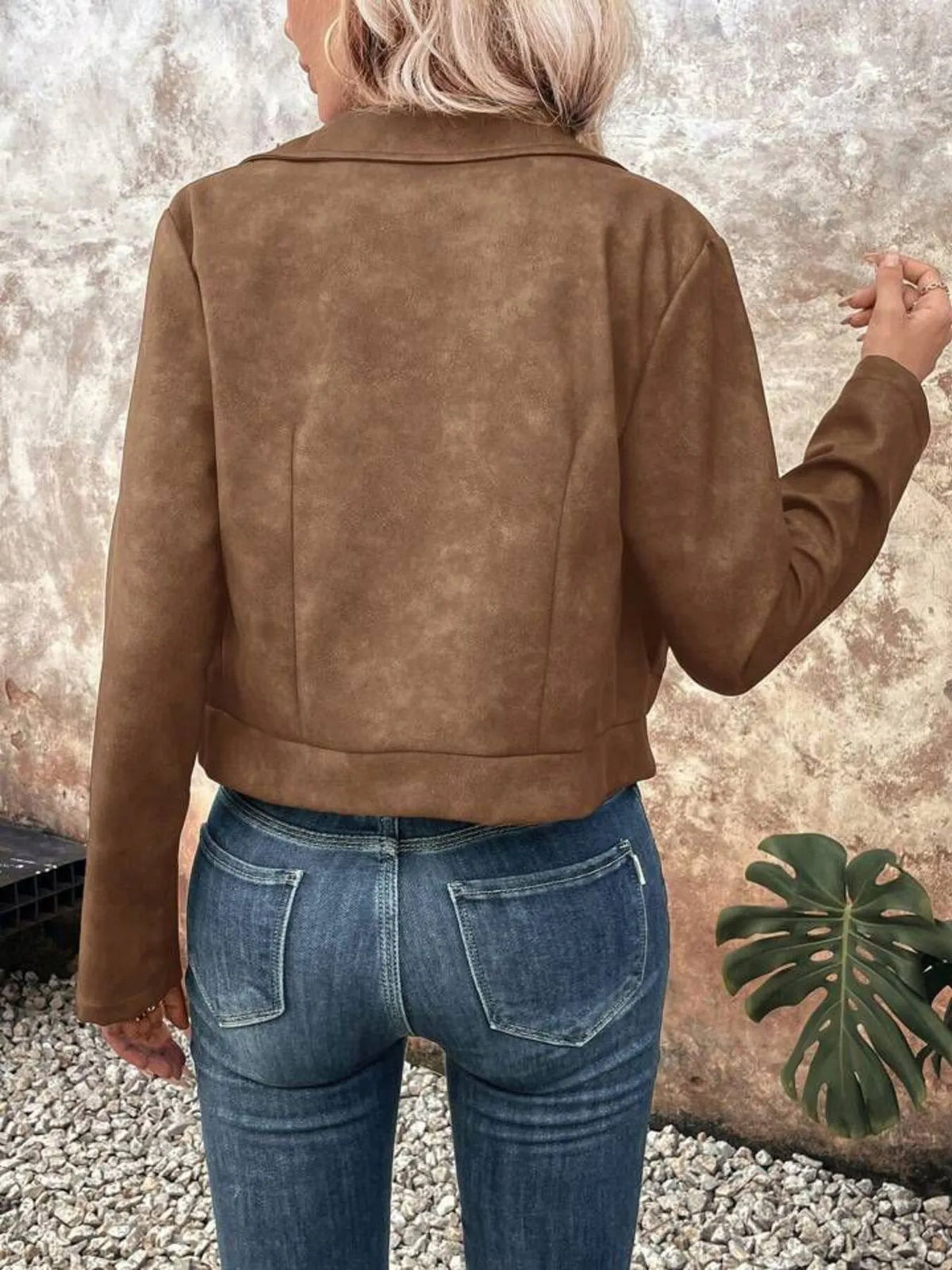 Zip Up Suede Cropped Moto Jacket, view 4