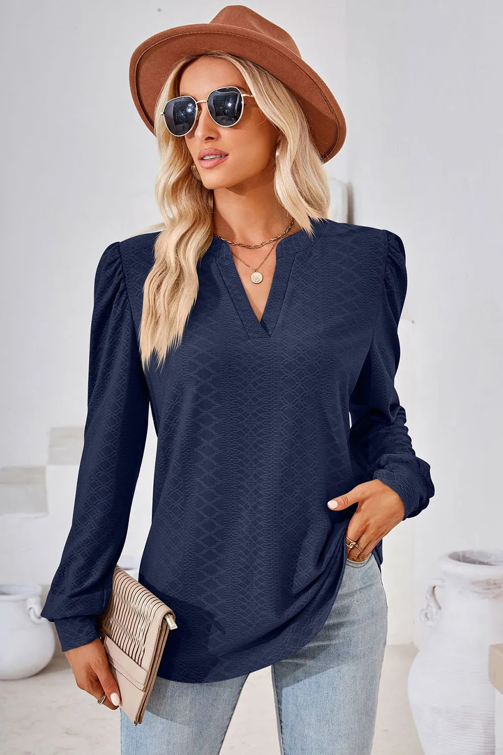 Notched Long Sleeve T-Shirt - Lilixa.store