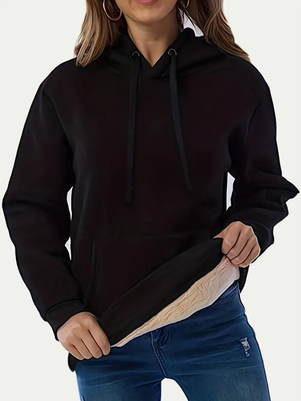 Drawstring Long Sleeve Hoodie with Kangaroo Pocket - Lilixa.store