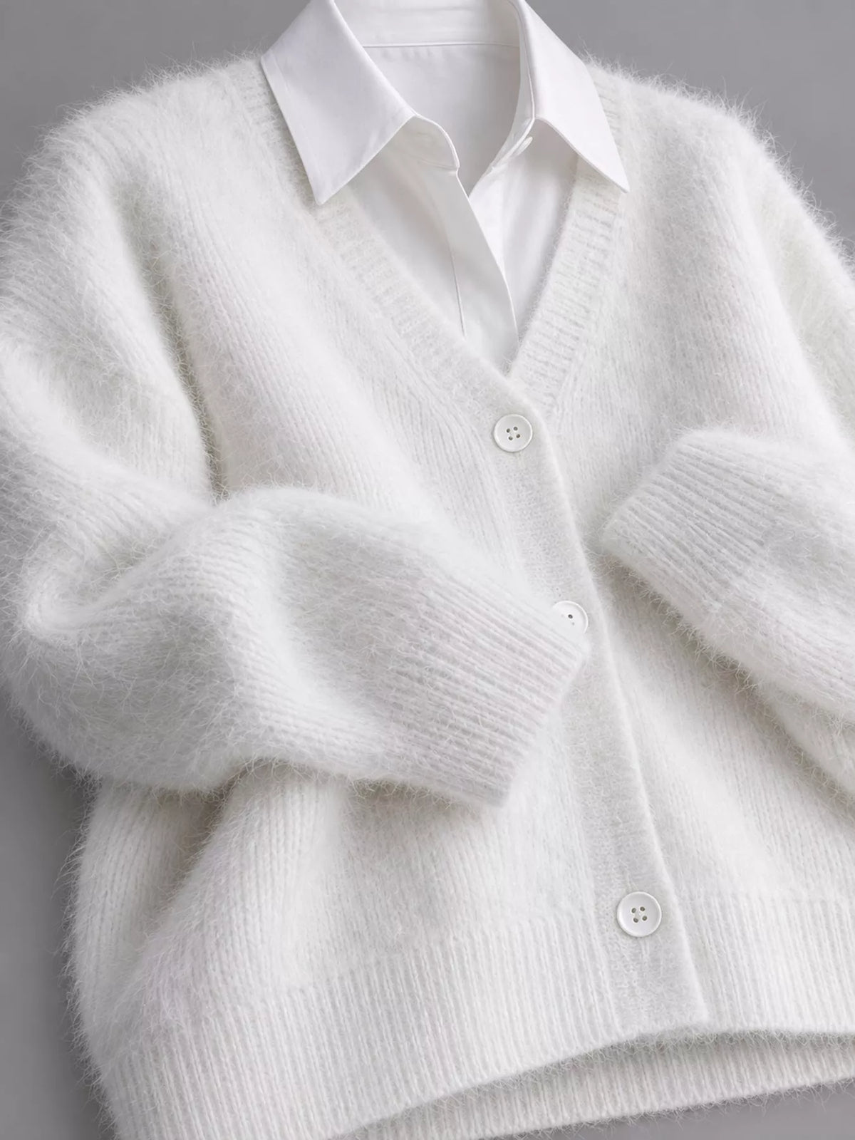 Fuzzy V-Neck Button-Down Cardigan, view 10