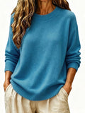 Full Size Round Neck Dropped Shoulder Sweater Plus Size - Lilixa.store