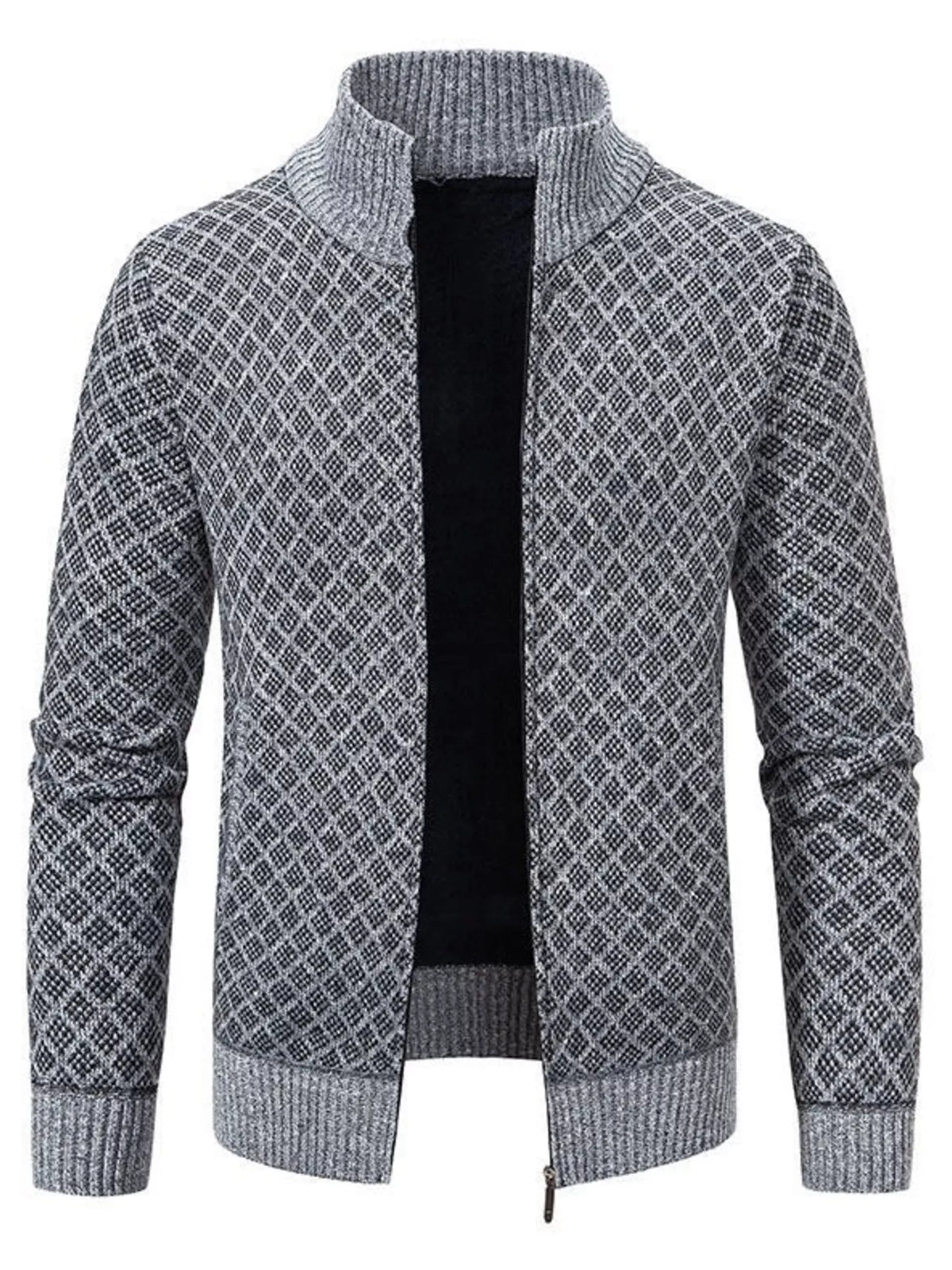 Men's Plus Size Geometric Patterned Full-Zip Cardigan - Lilixa.store