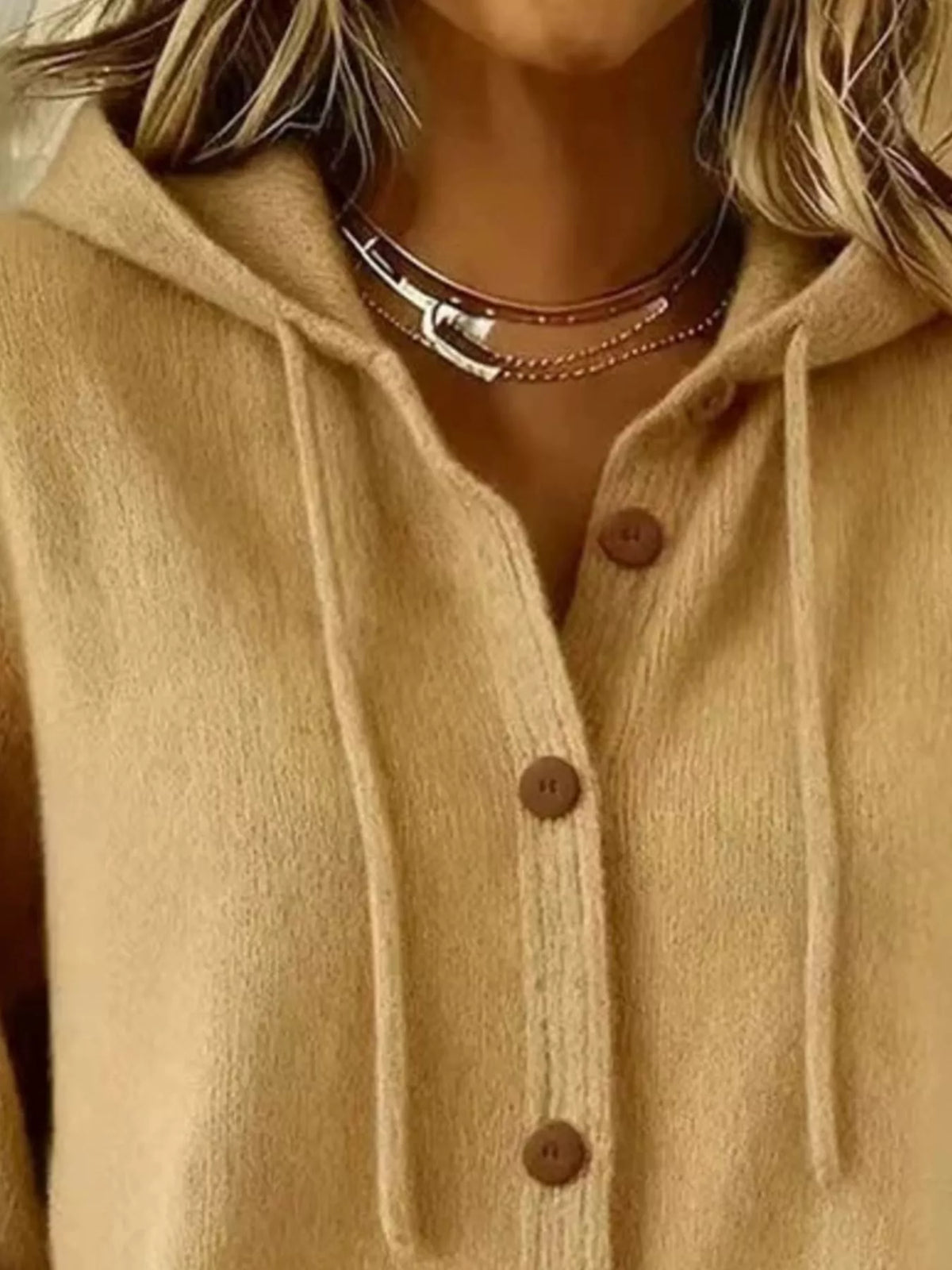 Full Size Hooded Button-Down Knit Cardigan Plus Size - Lilixa.store