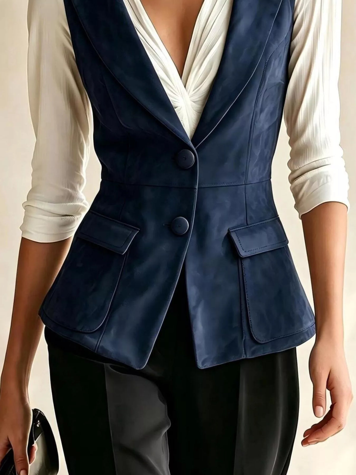 Button-Front Closure Suede Vest Coat, view 4