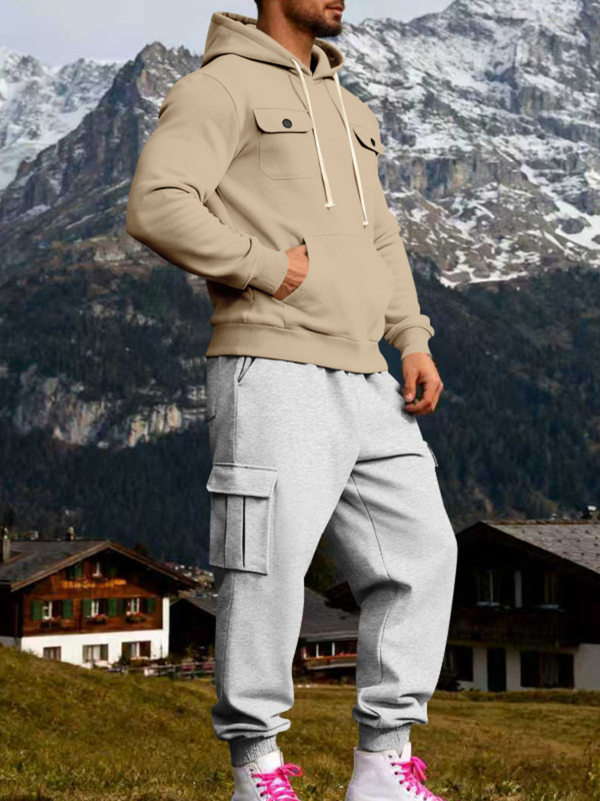 Men's Full Size Kangaroo Pocket Hoodie and Sweatpants Two-Piece Set Plus Size