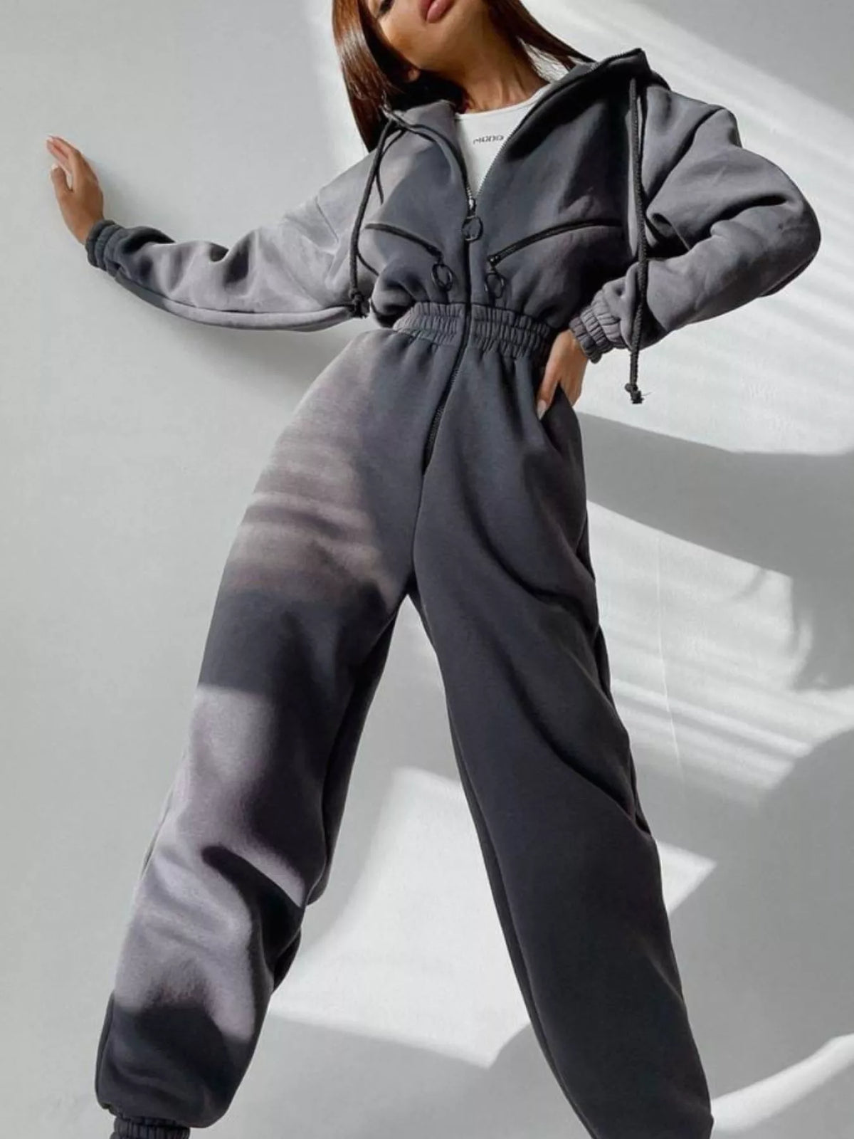 Hooded Zip-Up Long Sleeve Jumpsuit - Lilixa.store