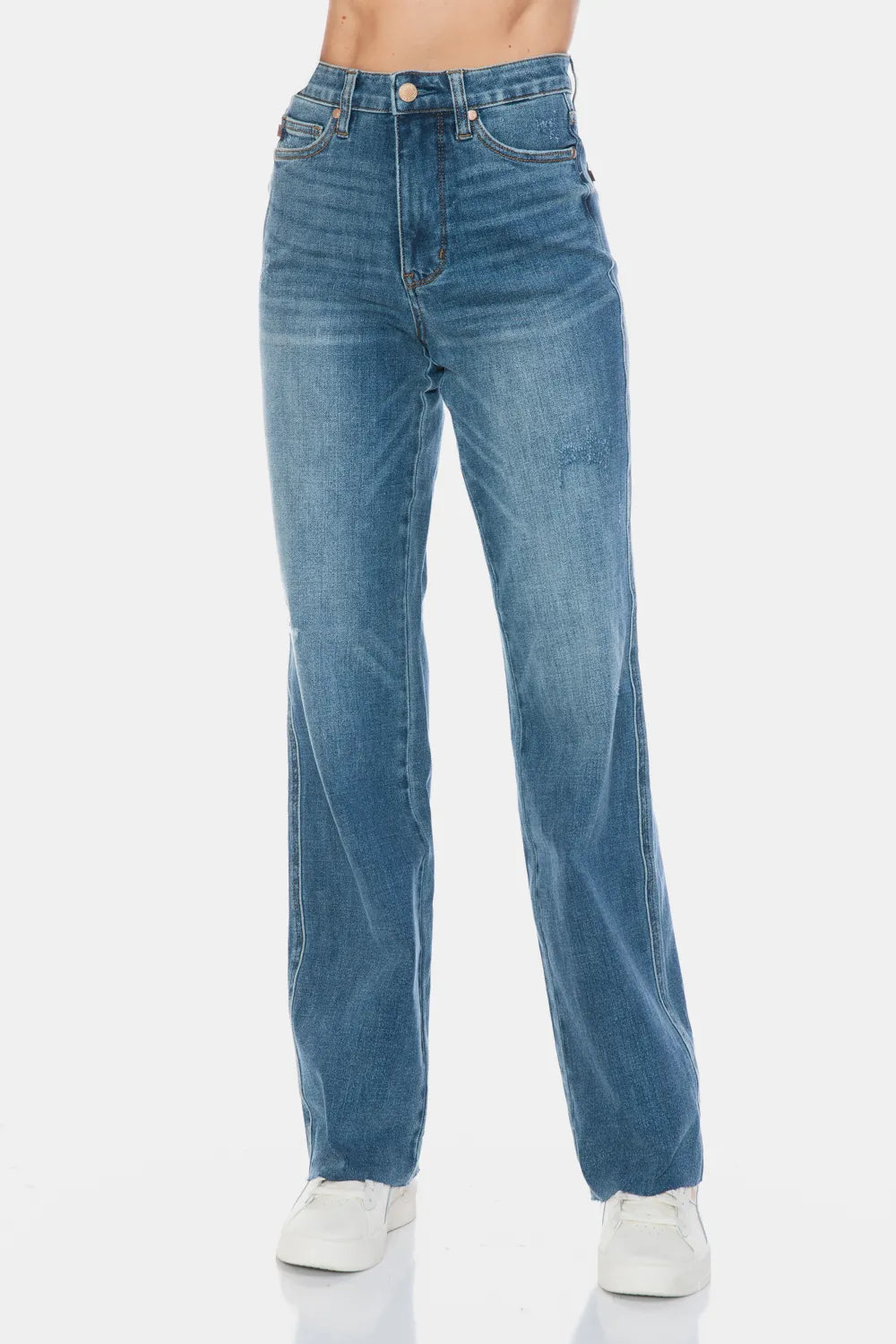 Judy Blue Full Size Tummy Control Cut Raw Hem Straight Jeans - Lilixa.store