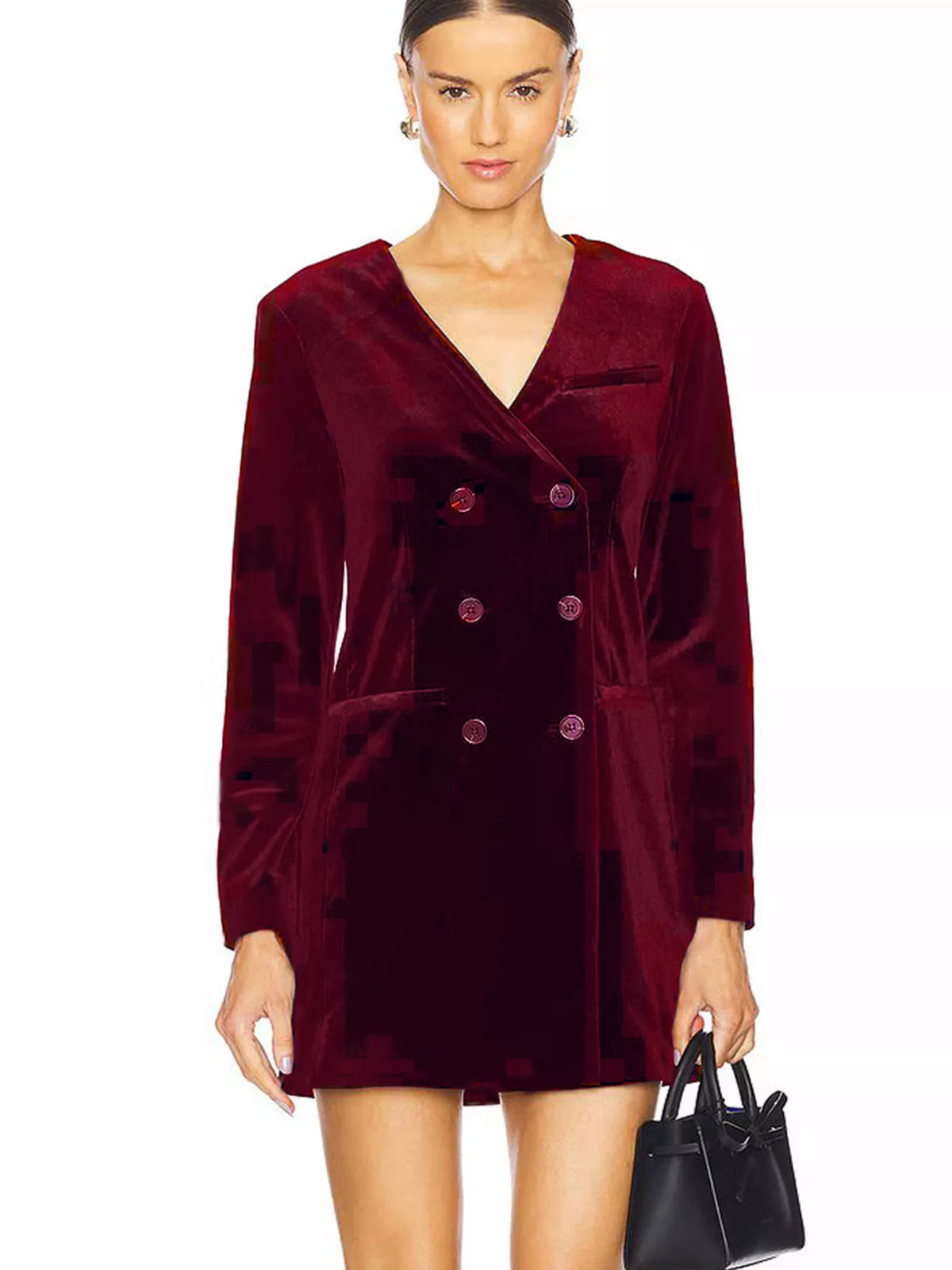 Velvet Double-Breasted Blazer Dress in Wine Red