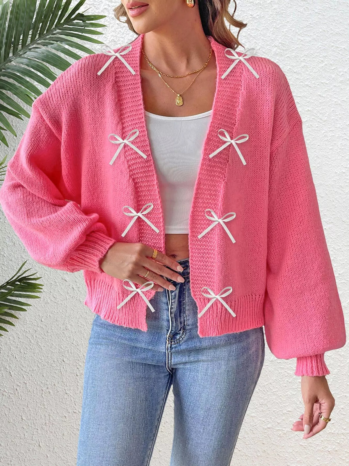 Bow-Tie Open Front Knit Cardigan - Lilixa.store