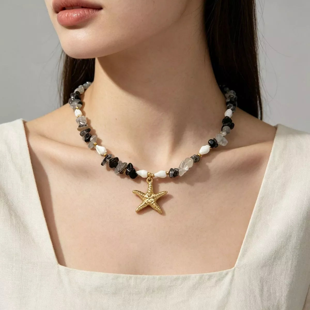Bohemian Starfish Pendant Collarbone Necklace in Gold, view 3
