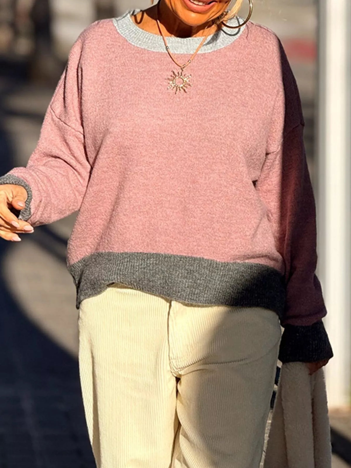 Contrast Trim Crew Neck Sweater - Lilixa.store