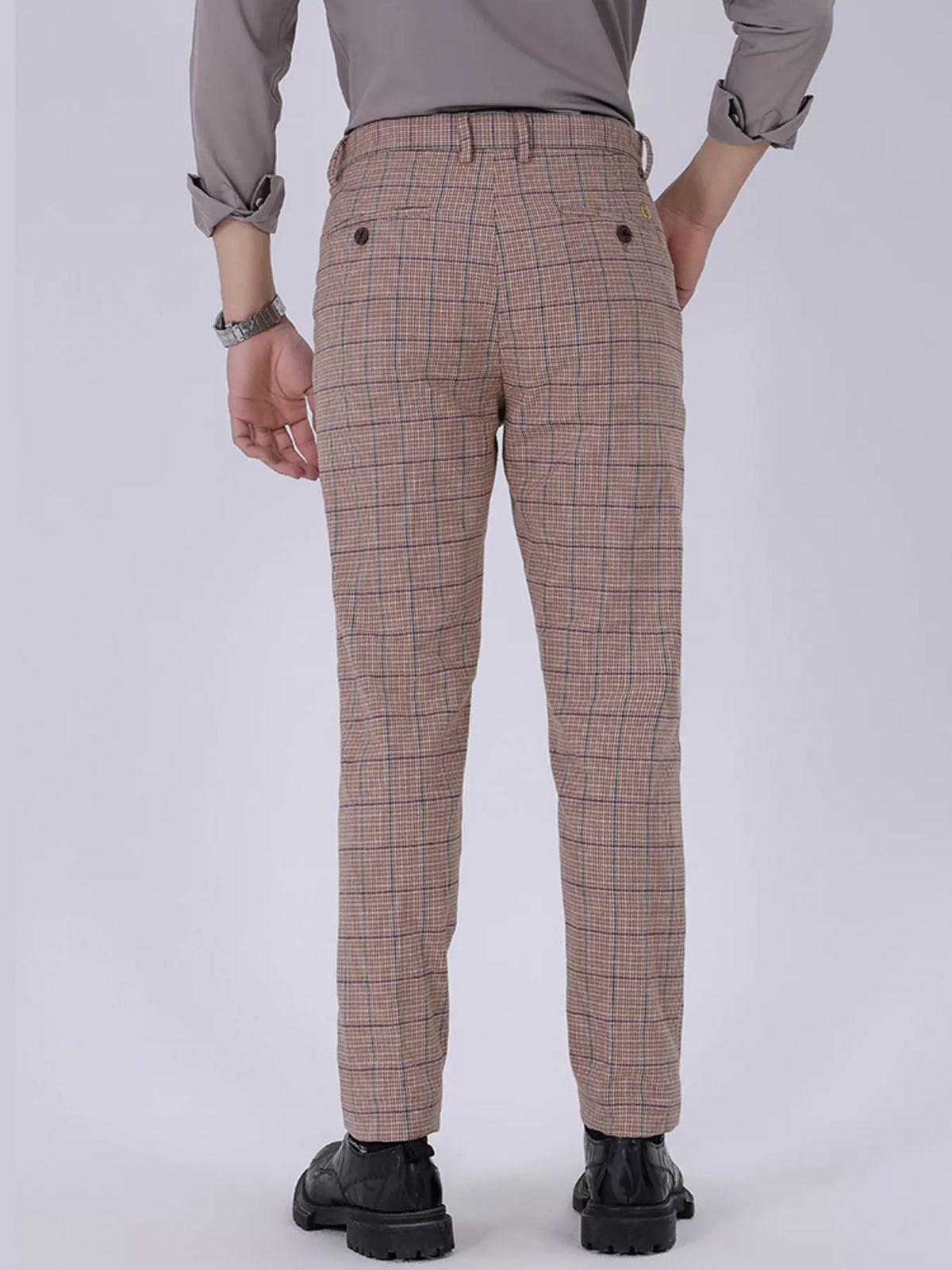 Men's Slim Fit Plaid Pants in Orange, view 3