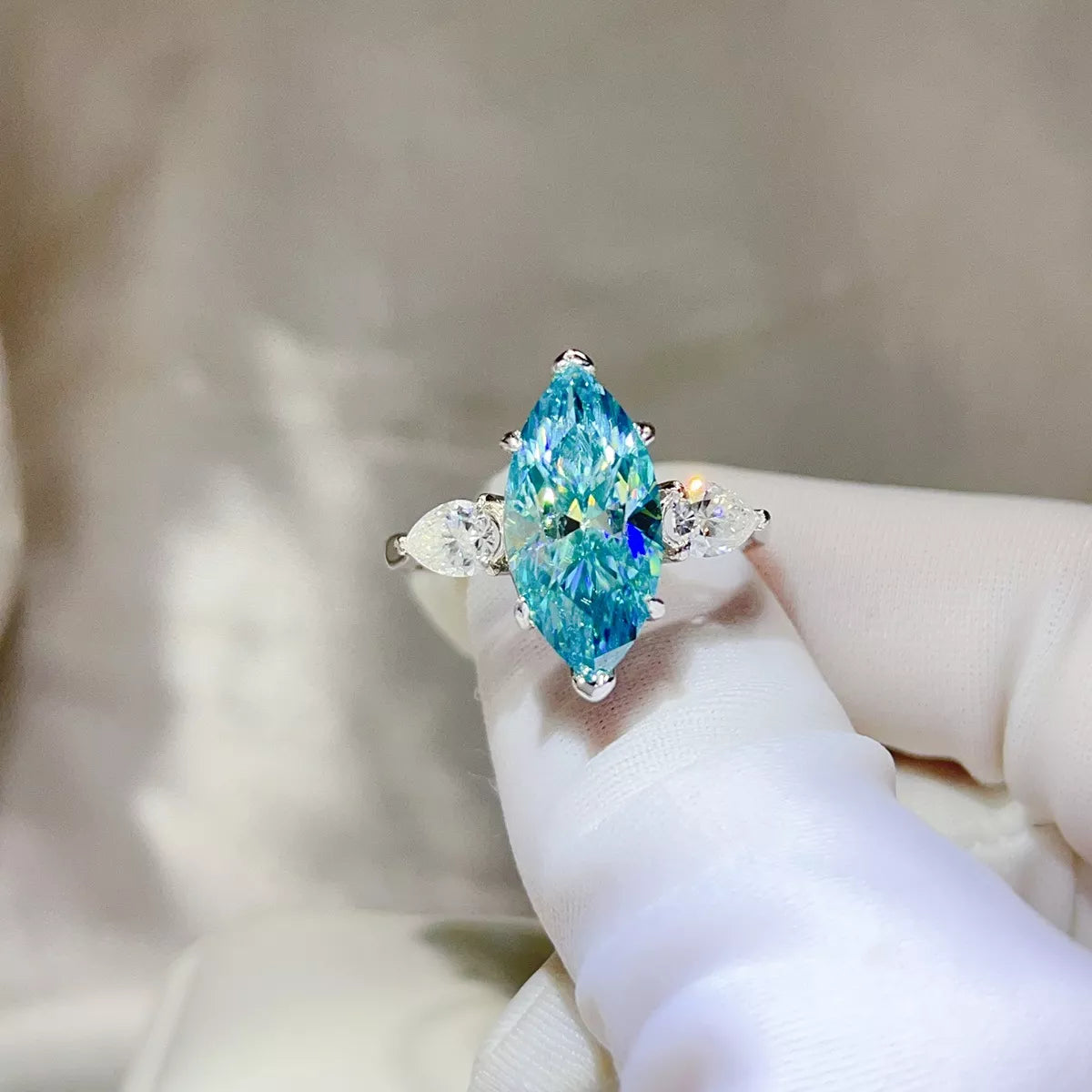 6 Carat 925 Sterling Silver Moissanite Ring in Turquoise, view 2