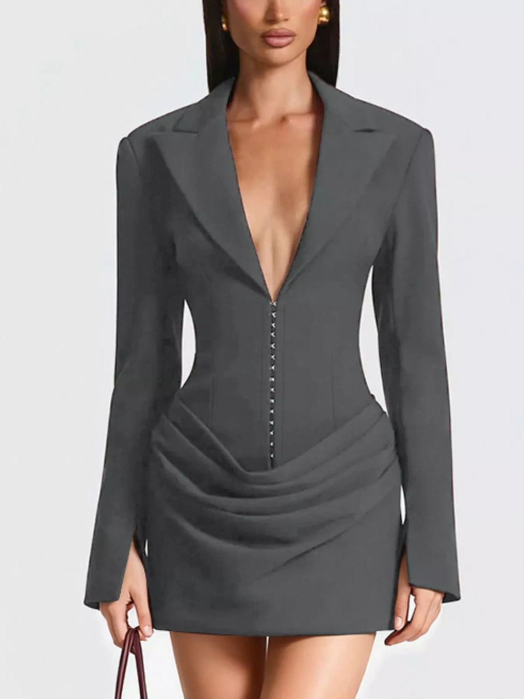 Full Size Blazer-Style Long Sleeve Mini Dress Plus Size - Lilixa.store