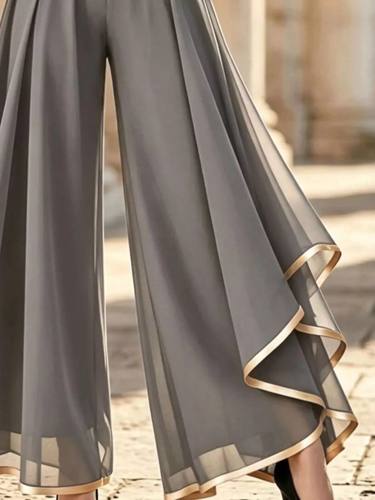 Full Size High-Waisted Chiffon Wide-Leg Pants Plus Size