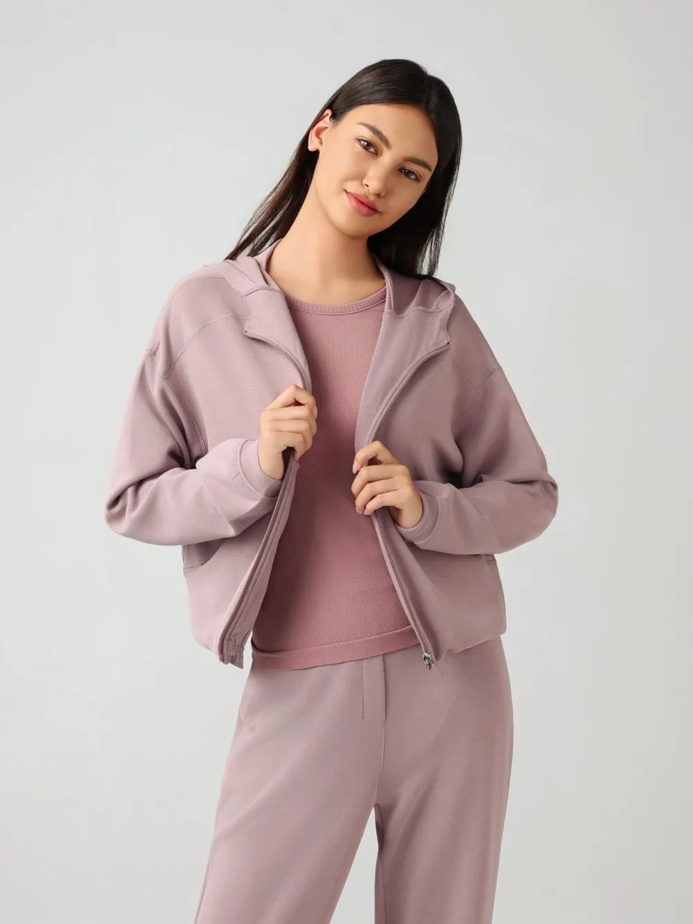 Millennia Zip Up Dropped Shouder Active Hooded - Lilixa.store