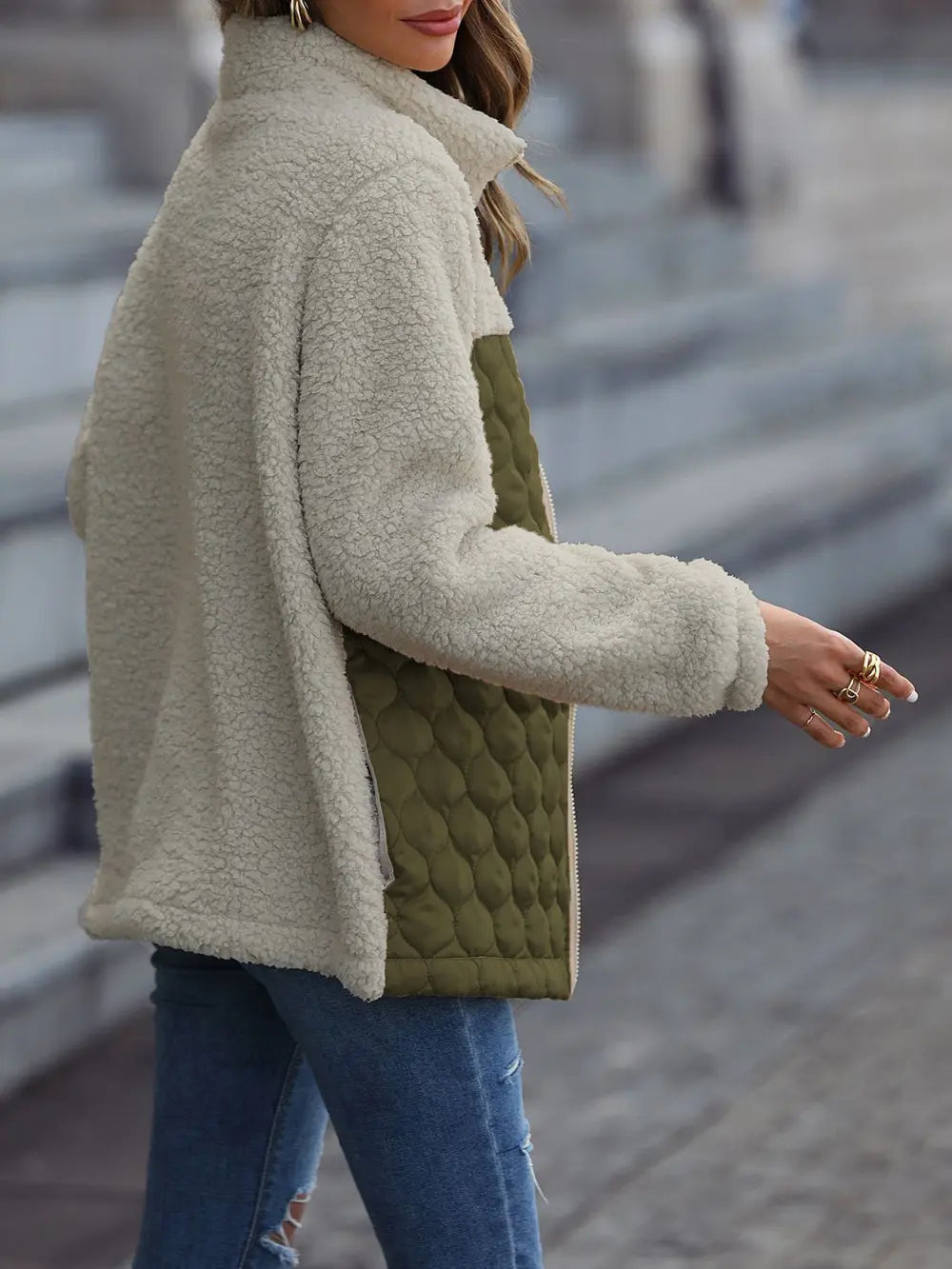 Leopard Color Block Zip-Up Jacket, view 5