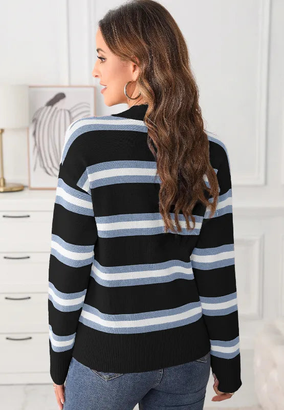 Striped Button Down Long Sleeve Cardigan - Lilixa.store
